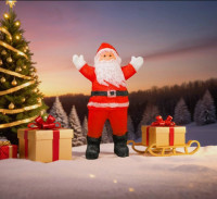 Акриловая светящаяся фигура, "ДЕД МОРОЗ С СЮРПРИЗОМ", 300 холодных белых LED-огней, 120 см, декор, уличный, Winter Deco